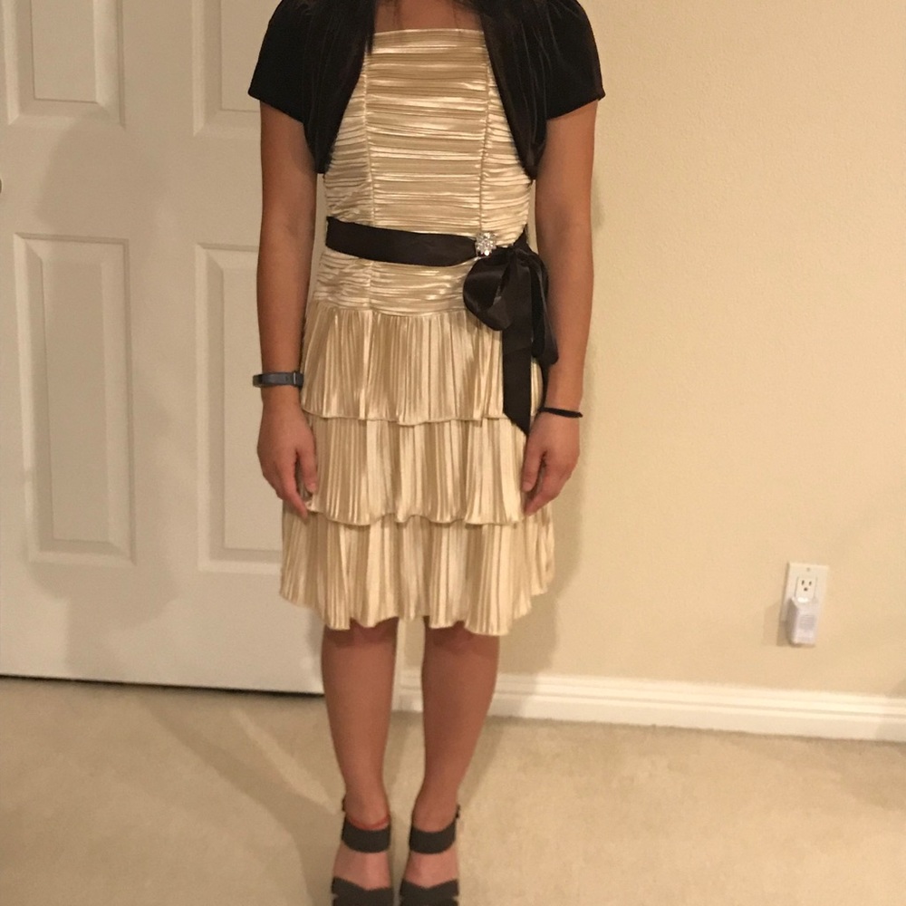 Brown Sequin Hearts Ruffle Dress